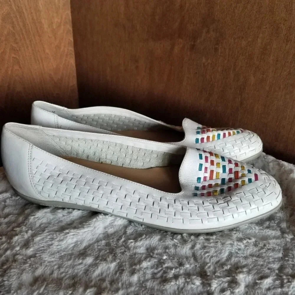 Cobbie Cuddlers Leather Woven Slip On Shoes White Rainbow 8.5 - Picture 3 of 13